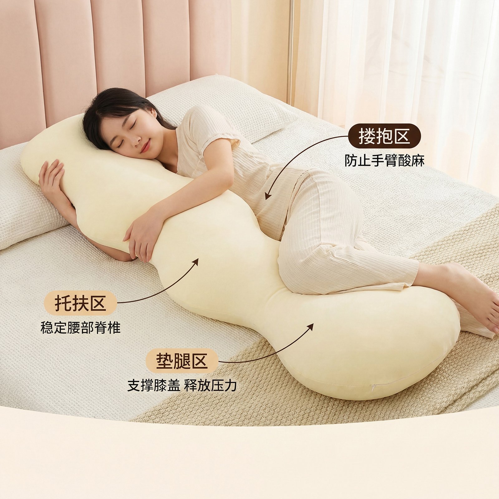 夏季冰丝长条抱枕女生睡觉专用床上夹腿靠枕男生侧睡枕头床头靠垫 - 图片 4