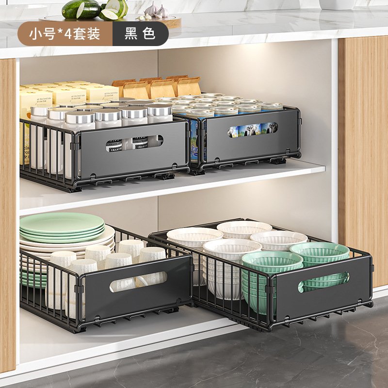 厨房下水槽置物架抽拉式拉篮双层放调料零食瓶罐收纳架橱柜分层架 - 图片 4