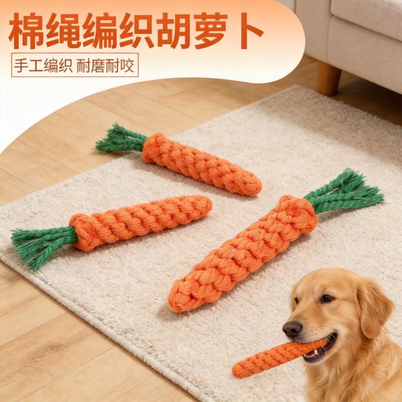 手工编织宠物棉绳胡萝卜狗狗耐咬磨牙洁齿玩具宠物用品