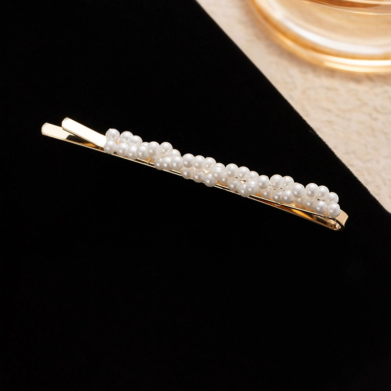 网红珍珠花朵发夹高级感韩系手工刘海一字夹女生侧边夹发卡发饰品 - 图片 4