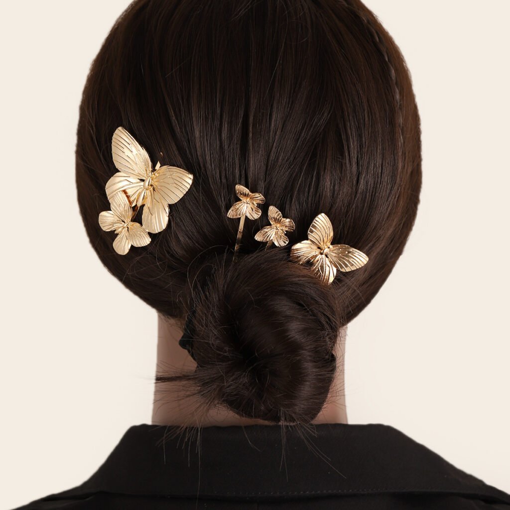 严选欧美时尚潮流简约新款发饰品自然女式发夹仿生蝴蝶边夹头饰品