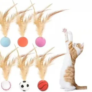 猫咪弹力球鸡毛带羽毛球橡胶球互动逗猫咪自嗨解闷宠物玩具球