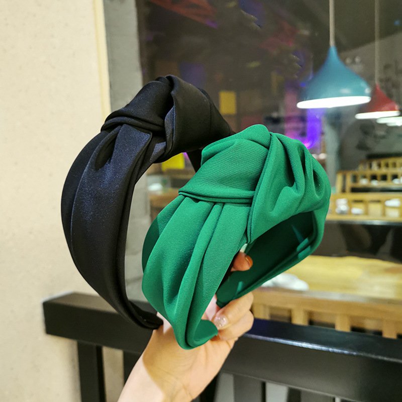新款头箍百搭ins质感缎面头饰发卡宽边打结发箍 - 图片 3